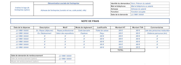 Modèle de note de frais