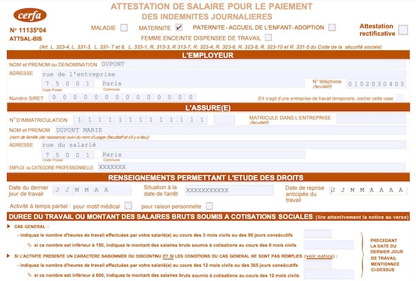 attestation de salaire de maternité