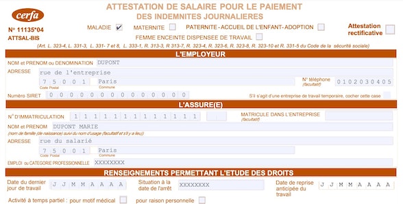 remplir l'attestation de salaire maladie