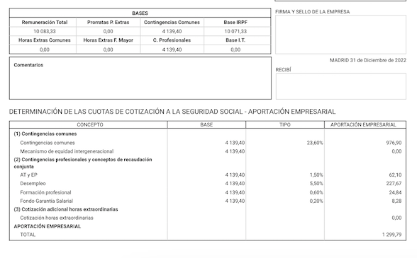 Tercera parte de la nómina