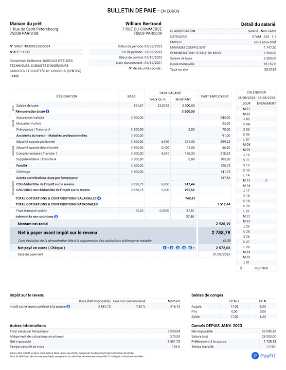 Bulletin de salaire simplifié