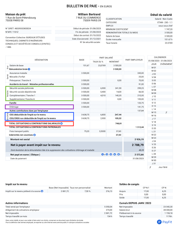 charges salariales sur la fiche de paie