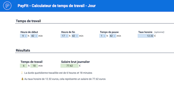 simulateur de calcul du temps de travail journalier