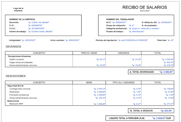 Ejemplo de nómina con horas extras