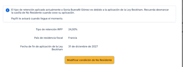 Informar de un empleado con régimen beckham en PayFit