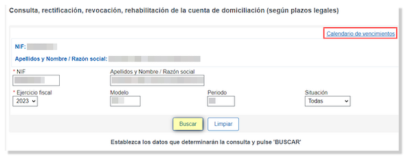 Consulta, rectificación, revocación, rehabilitación de la cuenta de domiciliación